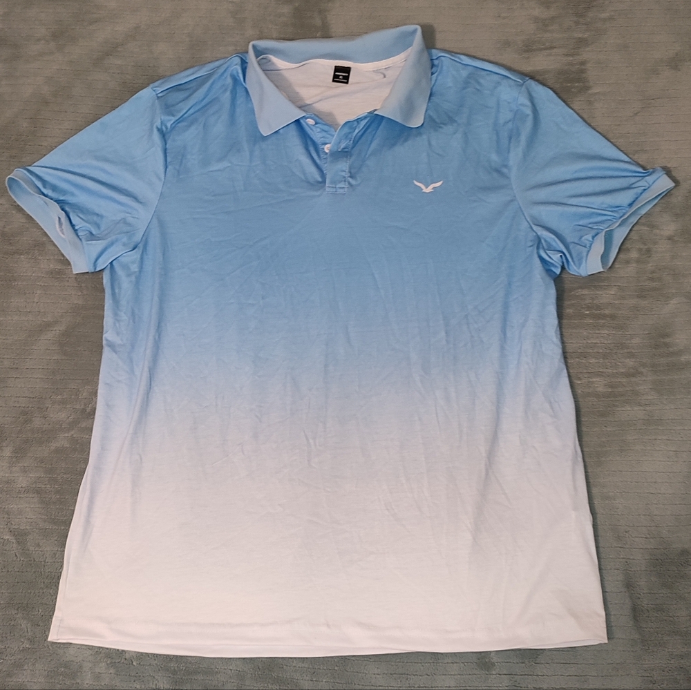 Ombre Men's Blue Gradient Polo Shirt Tee Tshirt Short Sleeve